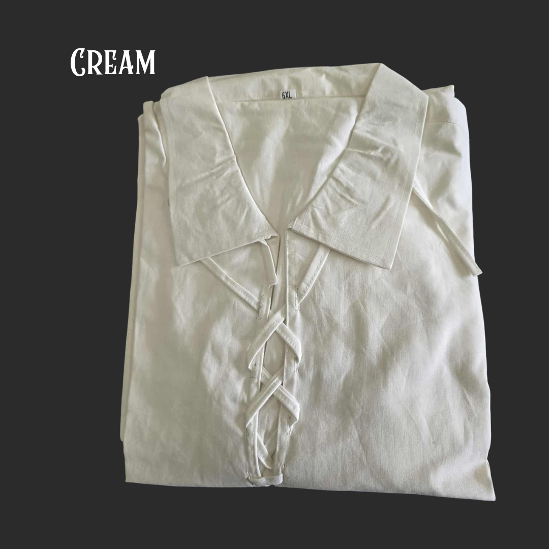 Cotton Medieval Shirt with Tie-Up Neck and Wrists