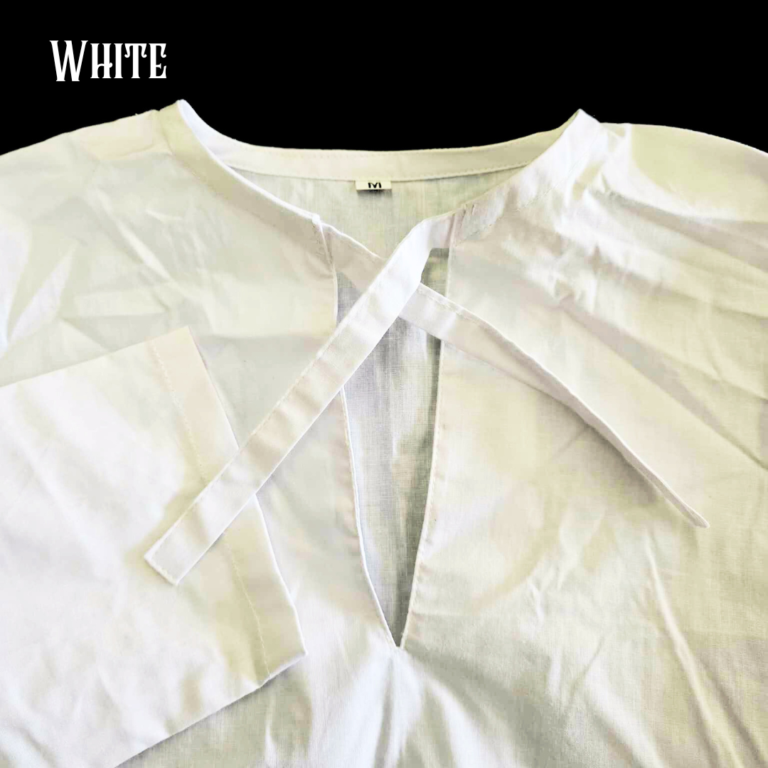 Cotton Medieval Shirt with Tie-Up Neck – No Collar or Cuffs