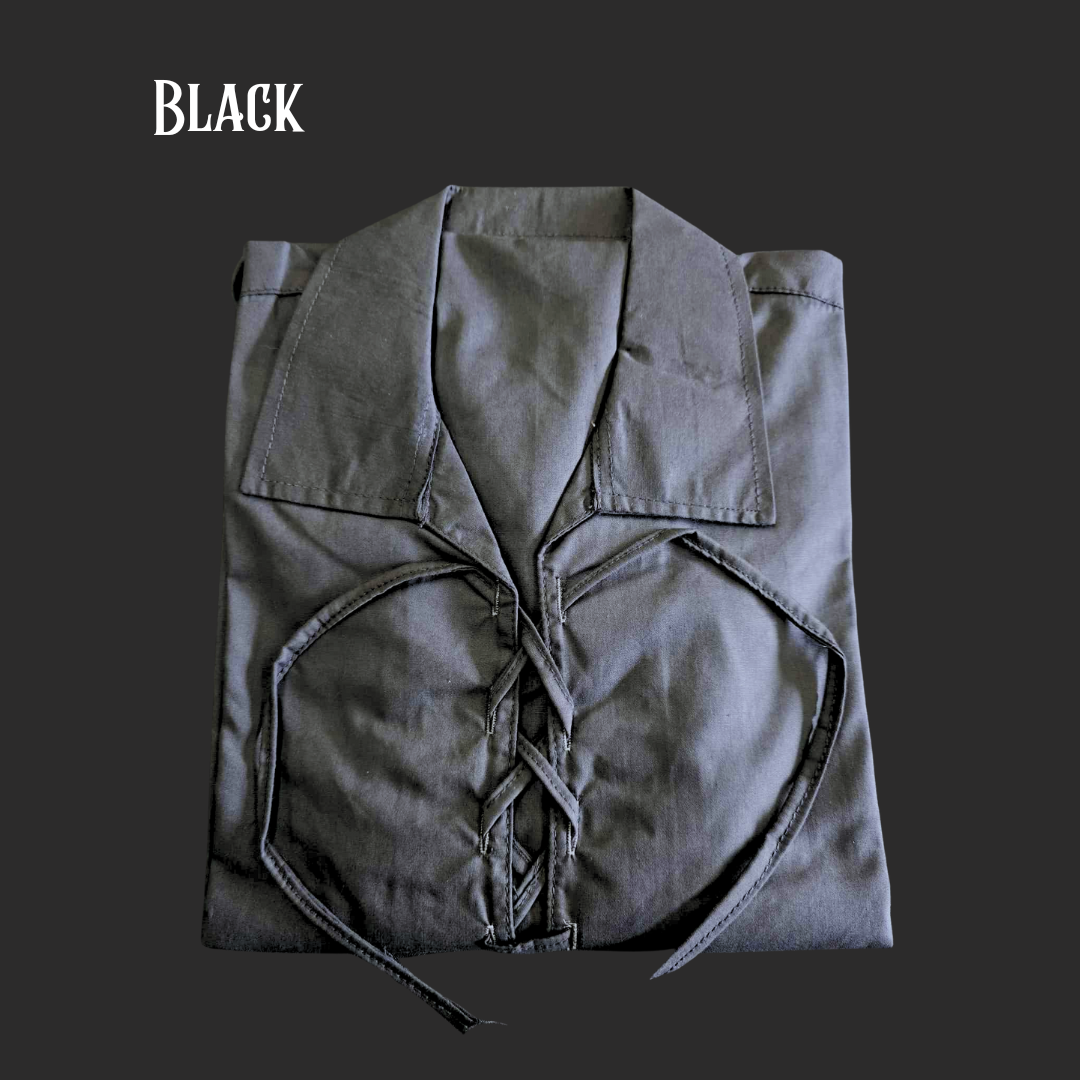 Cotton Medieval Shirt with Tie-Up Neck and Wrists