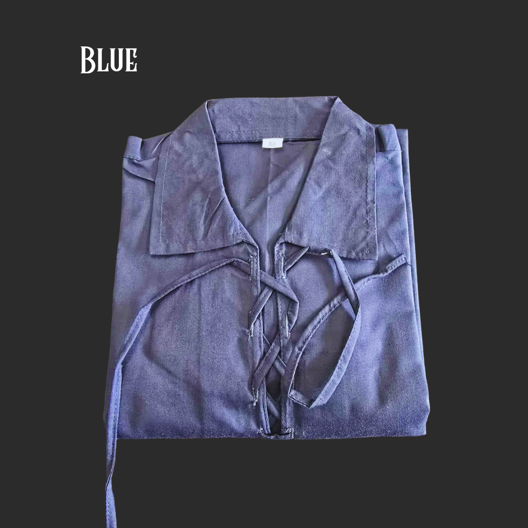 Cotton Medieval Shirt with Tie-Up Neck and Wrists