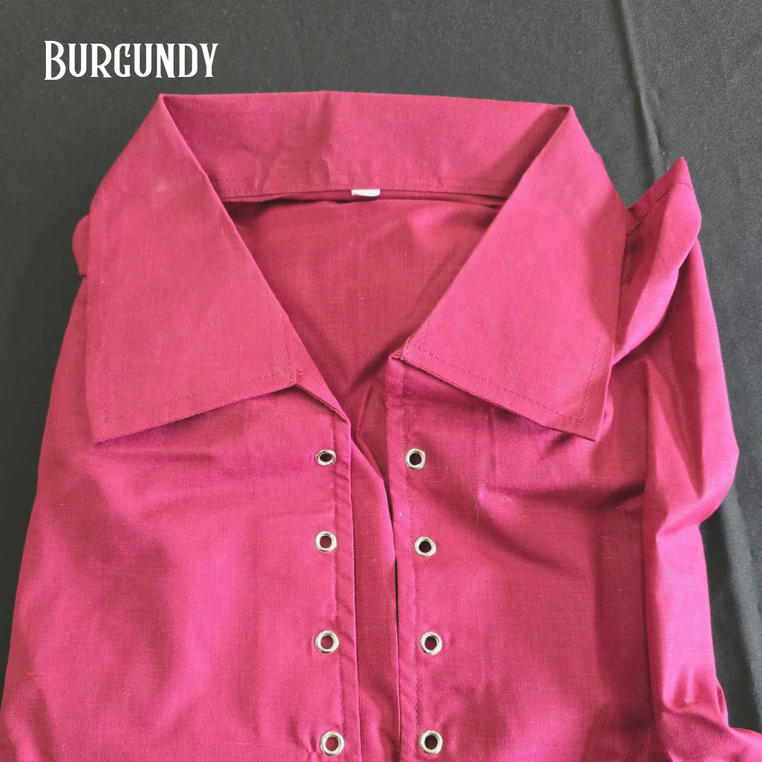 Cotton Medieval Shirt with Collar and Eyelets