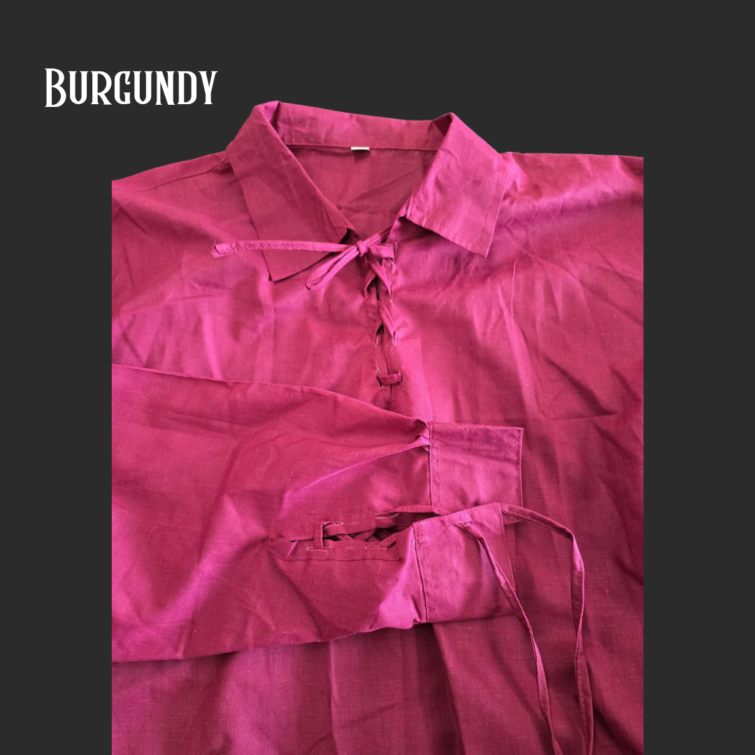 Cotton Medieval Shirt with Tie-Up Neck and Wrists