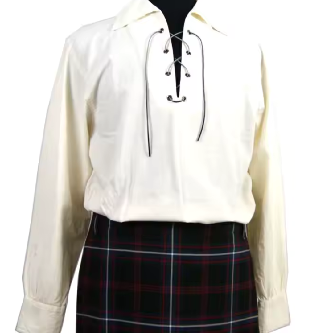Cotton Medieval Shirt with Collar and Eyelets