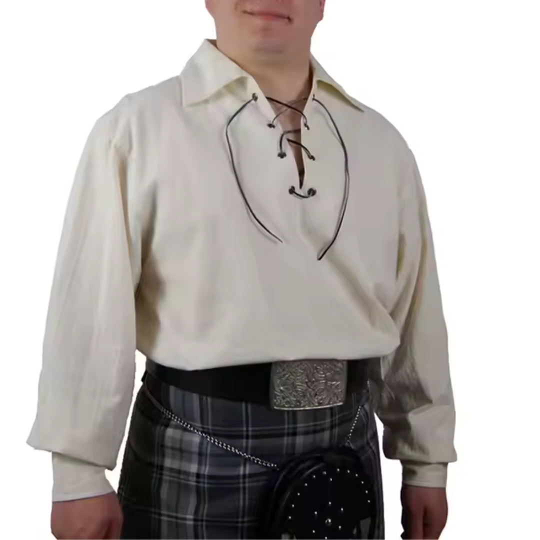 Cotton Medieval Shirt with Collar and Eyelets