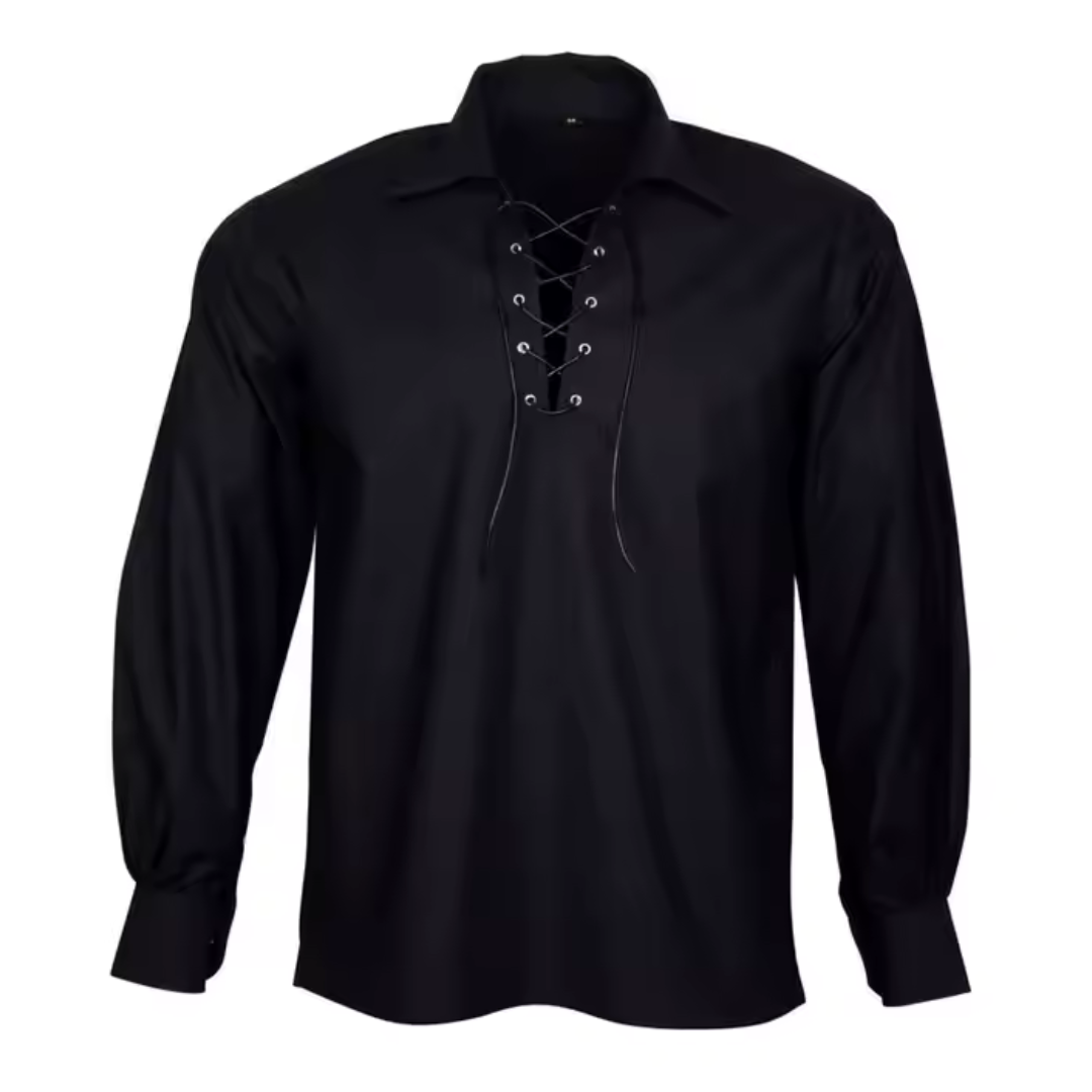 Cotton Medieval Shirt with Collar and Eyelets