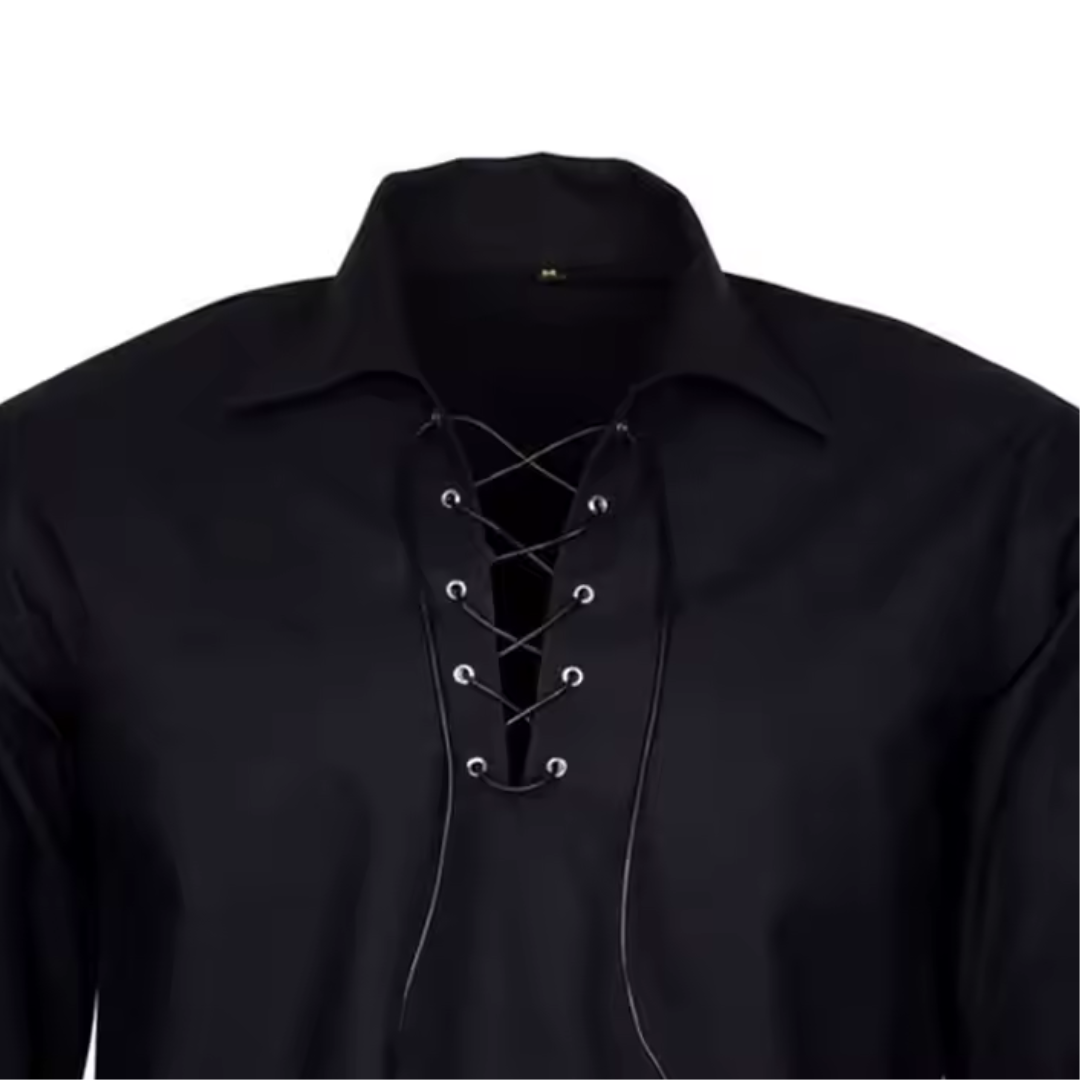 Cotton Medieval Shirt with Collar and Eyelets