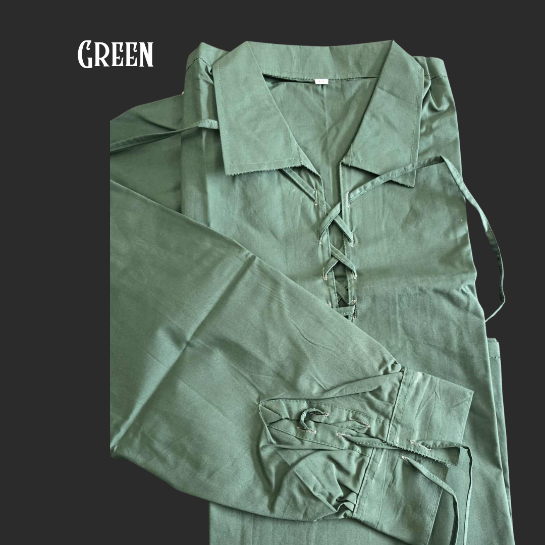 Cotton Medieval Shirt with Tie-Up Neck and Wrists