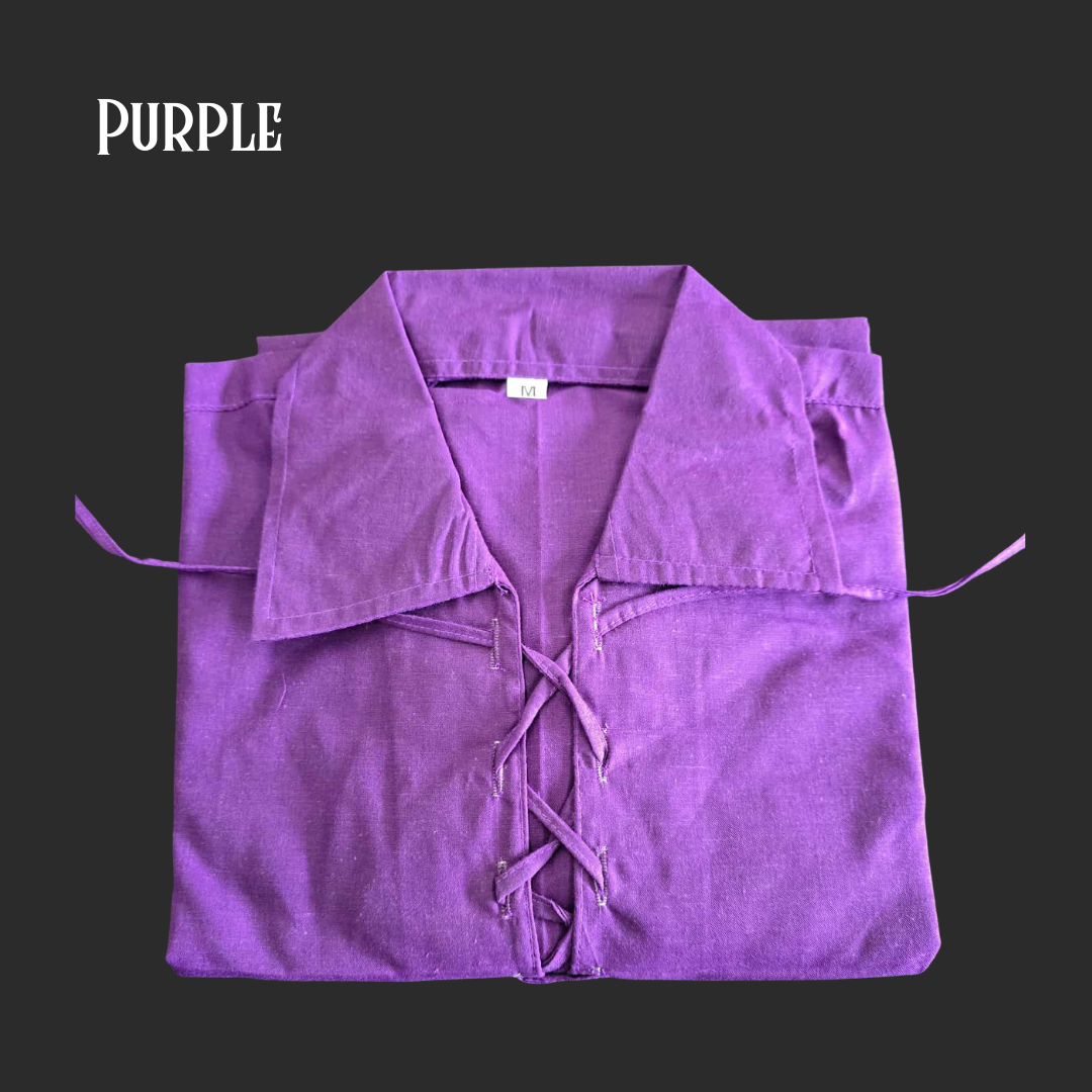 Cotton Medieval Shirt with Tie-Up Neck and Wrists