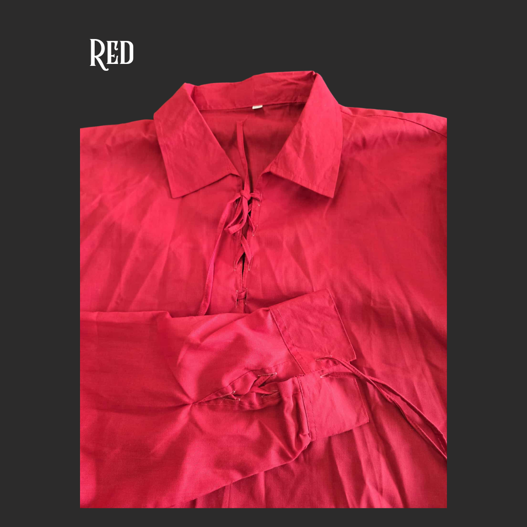 Cotton Medieval Shirt with Tie-Up Neck and Wrists