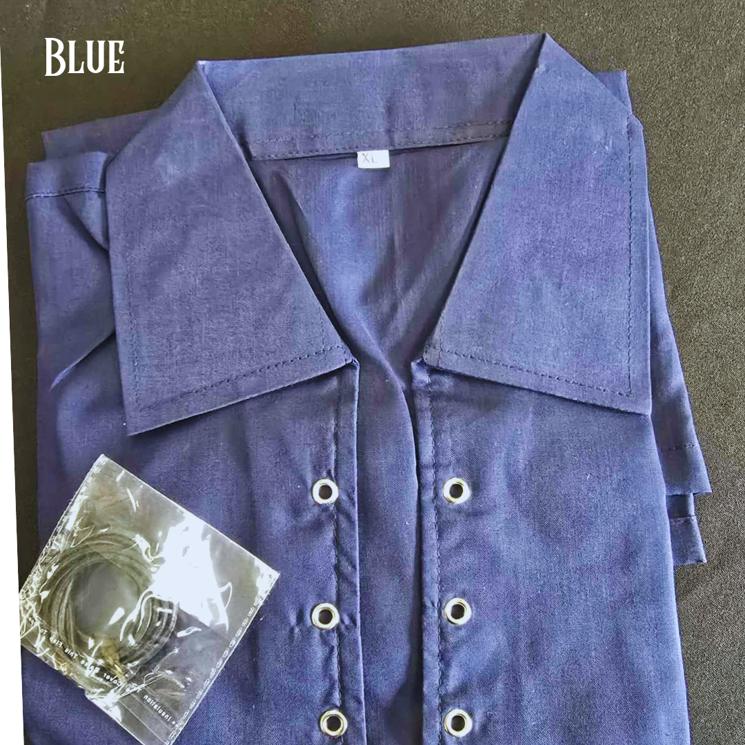 Cotton Medieval Shirt with Collar and Eyelets