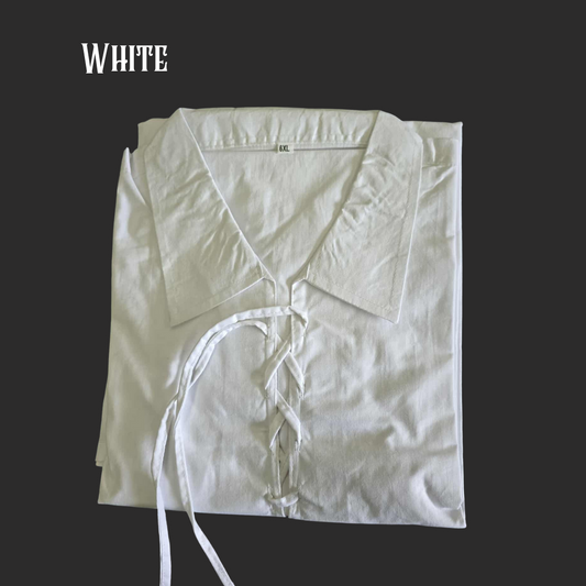 Cotton Medieval Shirt with Tie-Up Neck and Wrists